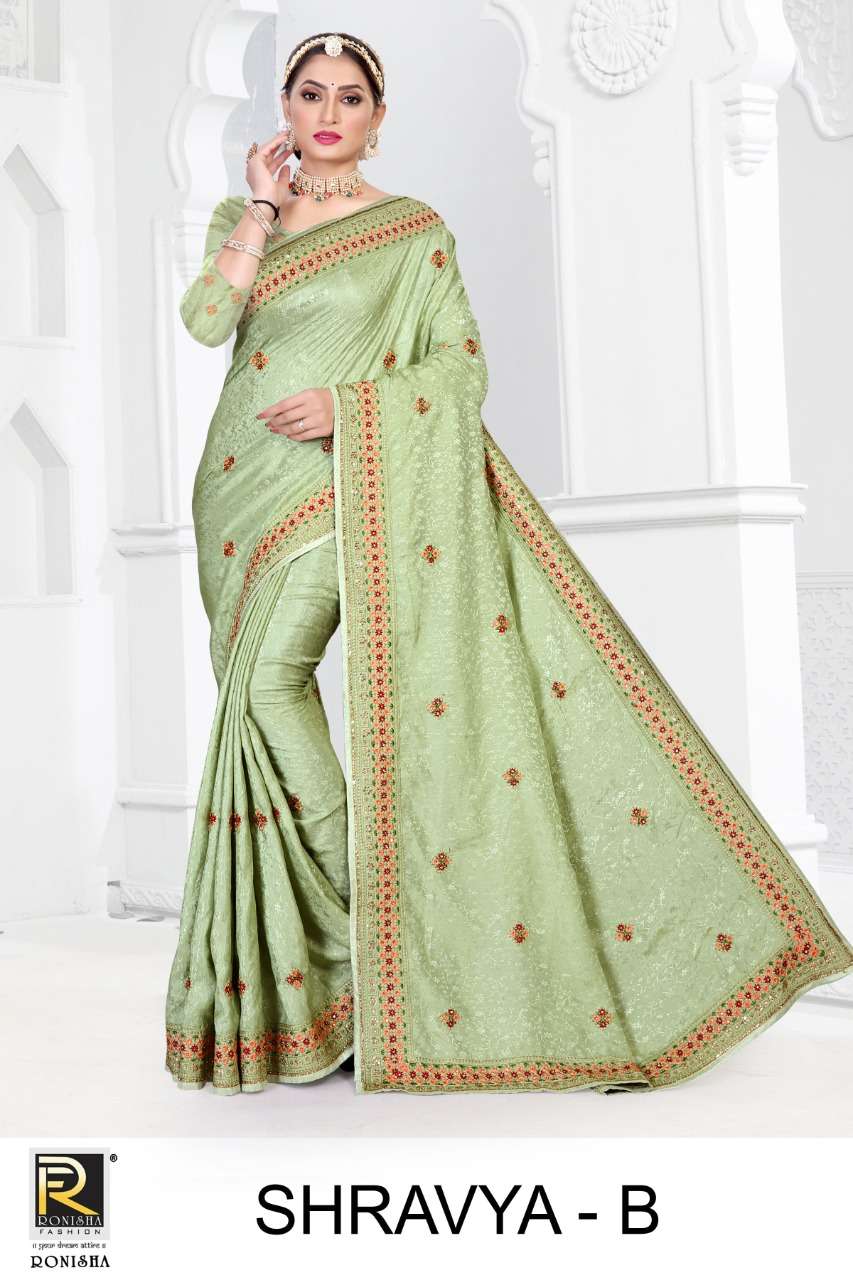 SHRAVYA BY RONISHA A TO F SERIES INDIAN TRADITIONAL WEAR COLLECTION BEAUTIFUL STYLISH FANCY COLORFUL PARTY WEAR & OCCASIONAL WEAR JACQUARD SAREES AT WHOLESALE PRICE