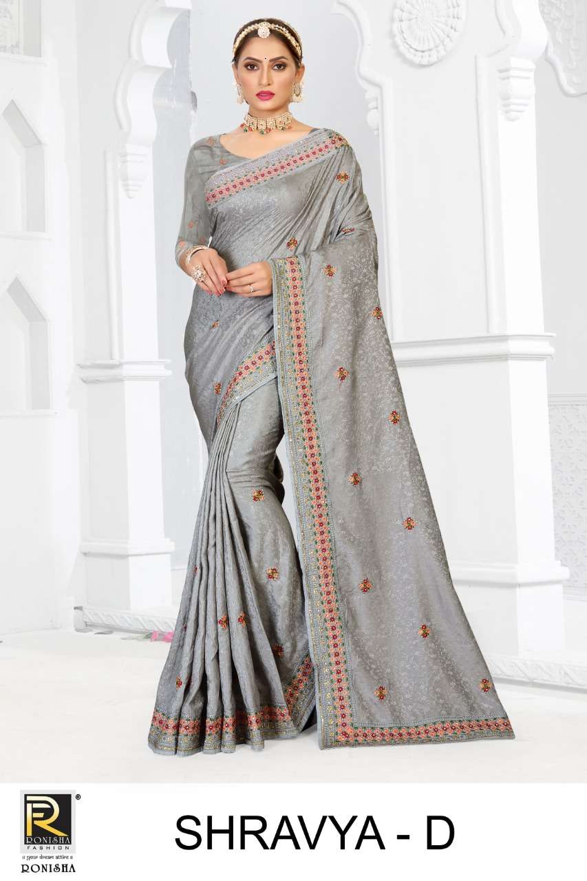 SHRAVYA BY RONISHA A TO F SERIES INDIAN TRADITIONAL WEAR COLLECTION BEAUTIFUL STYLISH FANCY COLORFUL PARTY WEAR & OCCASIONAL WEAR JACQUARD SAREES AT WHOLESALE PRICE