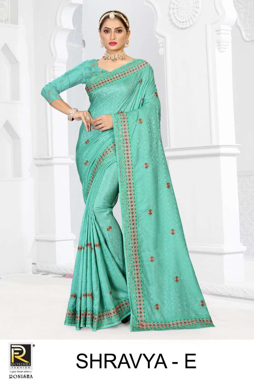 SHRAVYA BY RONISHA A TO F SERIES INDIAN TRADITIONAL WEAR COLLECTION BEAUTIFUL STYLISH FANCY COLORFUL PARTY WEAR & OCCASIONAL WEAR JACQUARD SAREES AT WHOLESALE PRICE