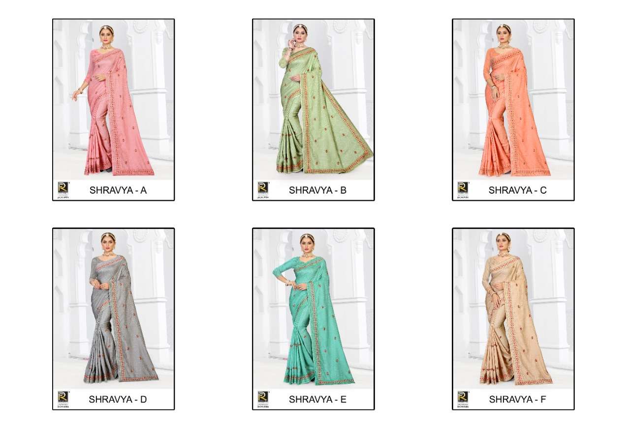 SHRAVYA BY RONISHA A TO F SERIES INDIAN TRADITIONAL WEAR COLLECTION BEAUTIFUL STYLISH FANCY COLORFUL PARTY WEAR & OCCASIONAL WEAR JACQUARD SAREES AT WHOLESALE PRICE
