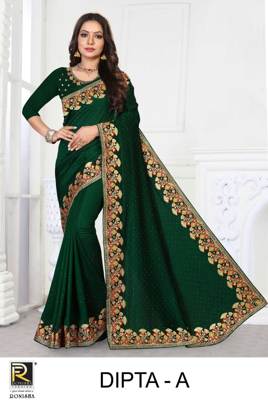 DIPTA BY RONISHA A TO F SERIES INDIAN TRADITIONAL WEAR COLLECTION BEAUTIFUL STYLISH FANCY COLORFUL PARTY WEAR & OCCASIONAL WEAR VICHITRA SILK SAREES AT WHOLESALE PRICE
