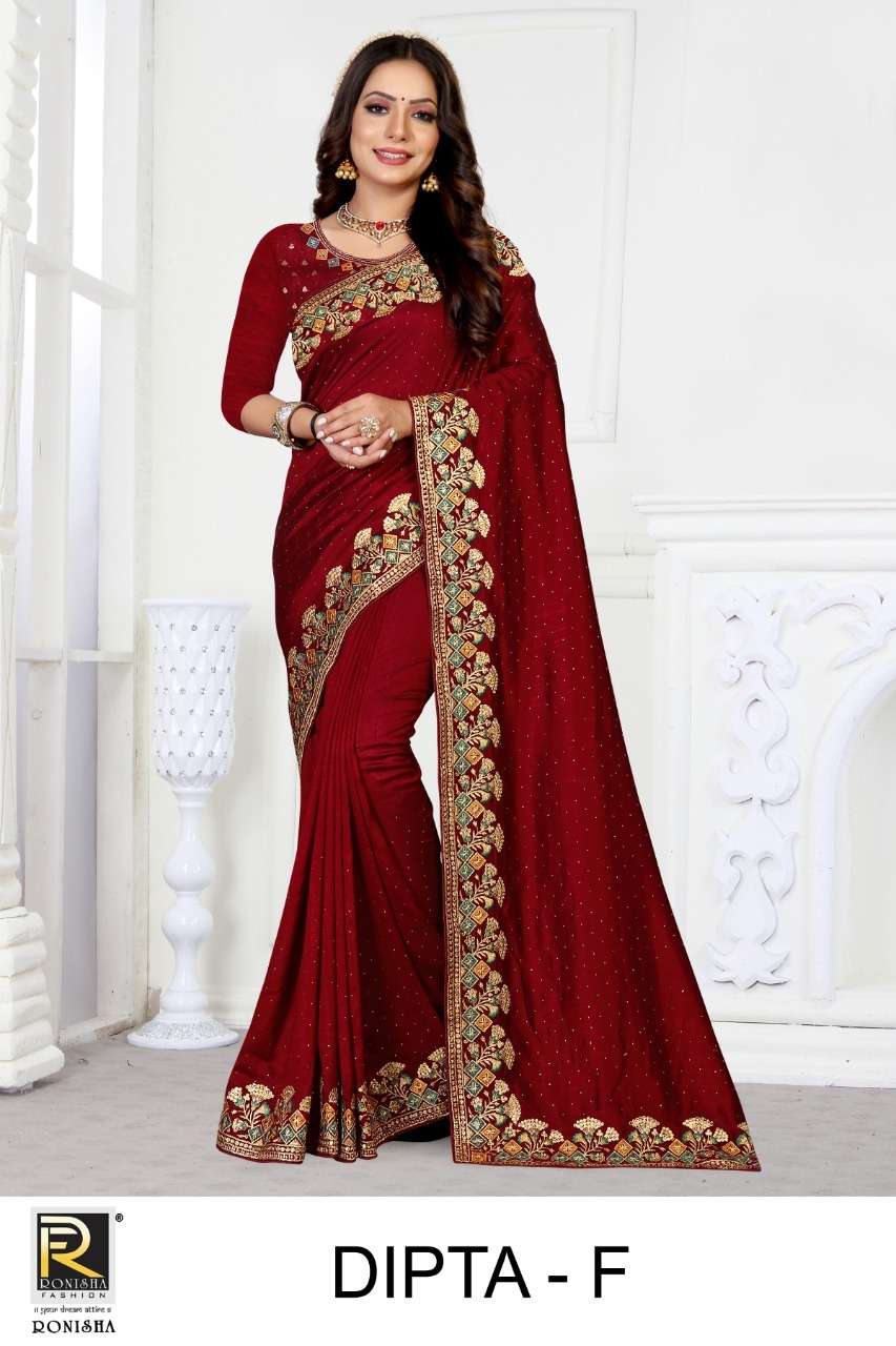 DIPTA BY RONISHA A TO F SERIES INDIAN TRADITIONAL WEAR COLLECTION BEAUTIFUL STYLISH FANCY COLORFUL PARTY WEAR & OCCASIONAL WEAR VICHITRA SILK SAREES AT WHOLESALE PRICE