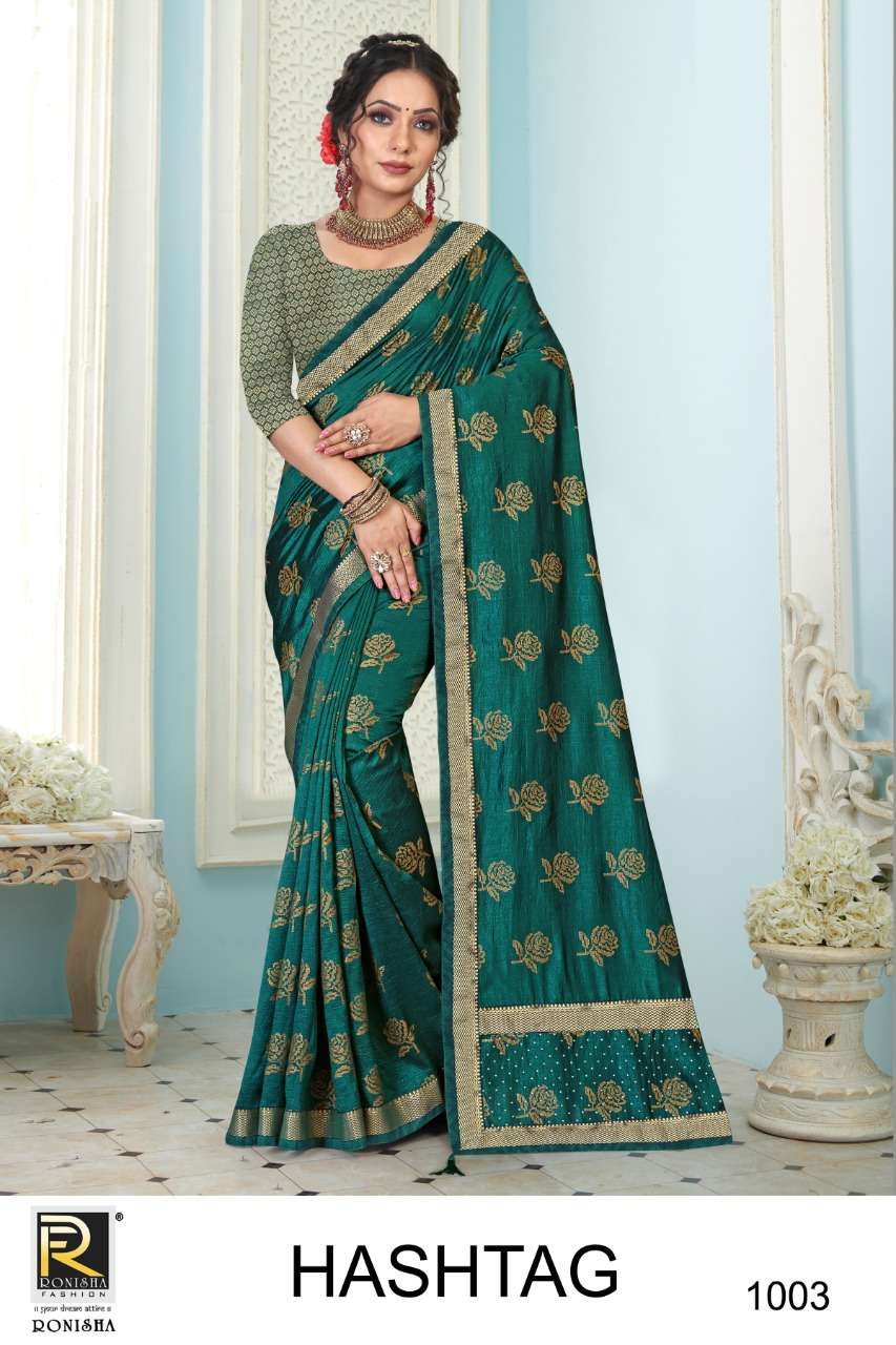HASHTAG BY RONISHA FASHION 1001 TO 1006 SERIES INDIAN TRADITIONAL WEAR COLLECTION BEAUTIFUL STYLISH FANCY COLORFUL PARTY WEAR & OCCASIONAL WEAR VICHITRA SILK SAREES AT WHOLESALE PRICE