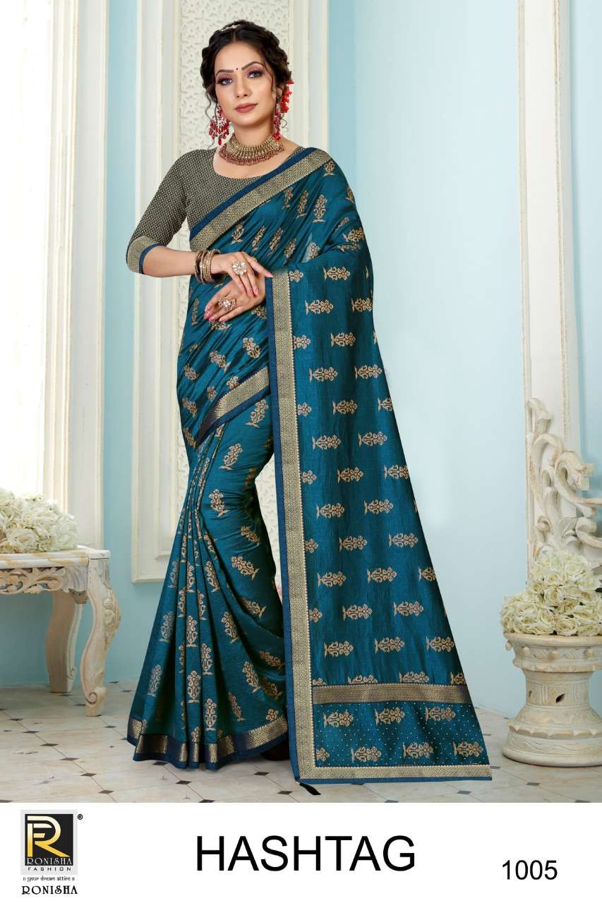 HASHTAG BY RONISHA FASHION 1001 TO 1006 SERIES INDIAN TRADITIONAL WEAR COLLECTION BEAUTIFUL STYLISH FANCY COLORFUL PARTY WEAR & OCCASIONAL WEAR VICHITRA SILK SAREES AT WHOLESALE PRICE