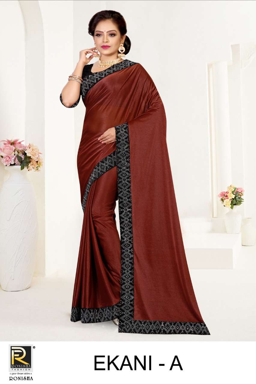 EKANI BY RONISHA A TO F SERIES INDIAN TRADITIONAL WEAR COLLECTION BEAUTIFUL STYLISH FANCY COLORFUL PARTY WEAR & OCCASIONAL WEAR LYCRA SAREES AT WHOLESALE PRICE
