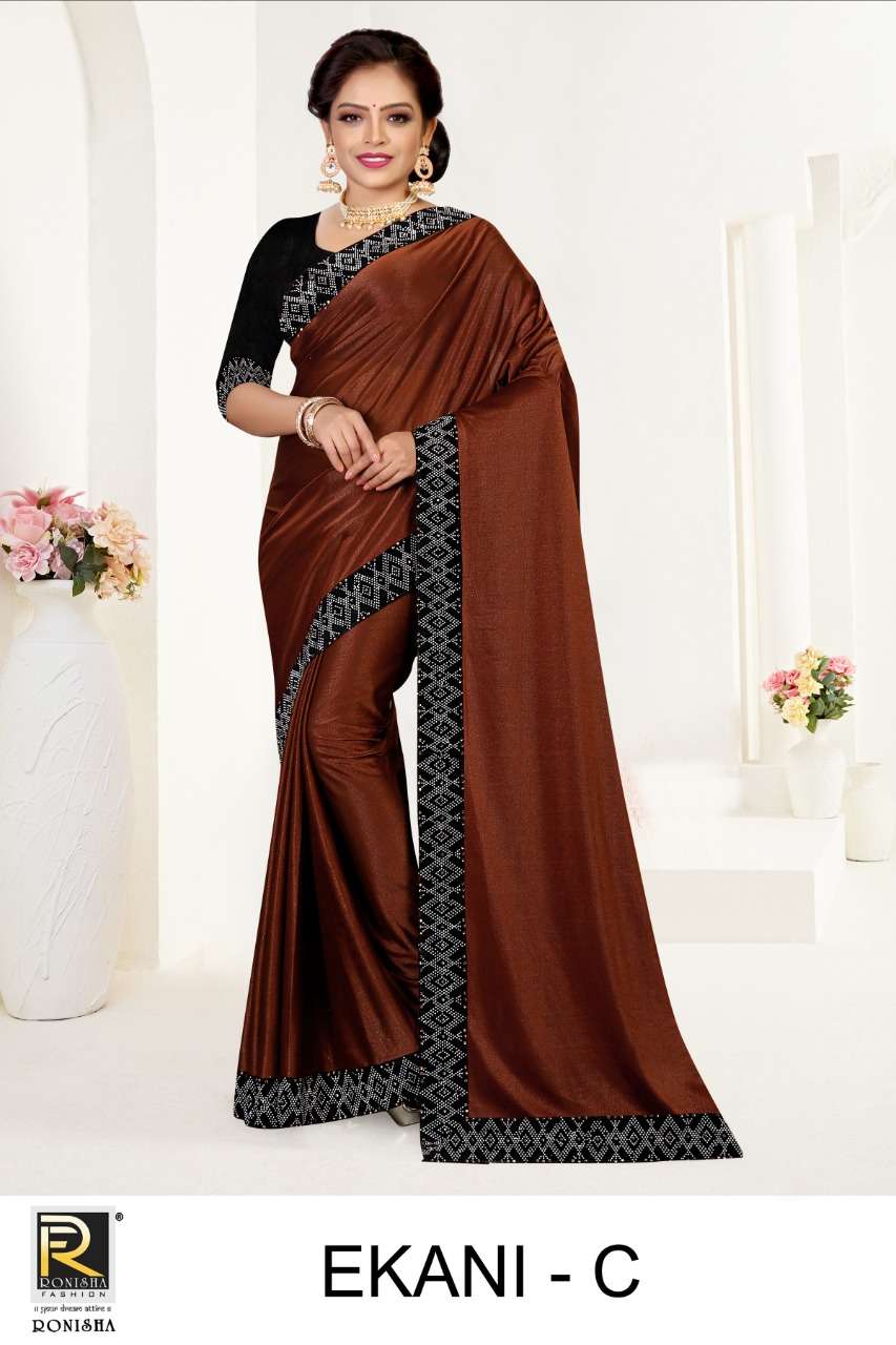 EKANI BY RONISHA A TO F SERIES INDIAN TRADITIONAL WEAR COLLECTION BEAUTIFUL STYLISH FANCY COLORFUL PARTY WEAR & OCCASIONAL WEAR LYCRA SAREES AT WHOLESALE PRICE