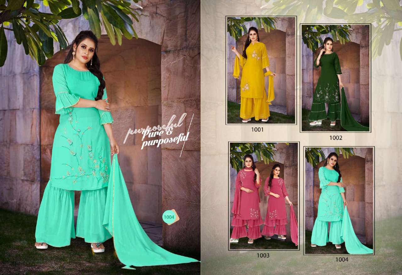 UTSAV BY JOURNEY 1001 TO 1004 SERIES BEAUTIFUL SHARARA SUITS COLORFUL STYLISH FANCY CASUAL WEAR & ETHNIC WEAR GEORGETTE WITH WORK DRESSES AT WHOLESALE PRICE