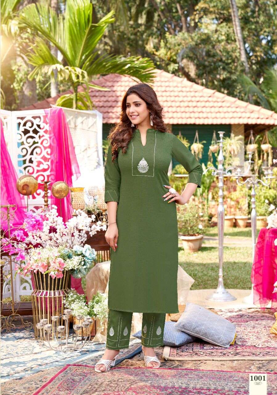 LIHAAZ BY SELESTA 1001 TO 1005 SERIES DESIGNER STYLISH FANCY COLORFUL BEAUTIFUL PARTY WEAR & ETHNIC WEAR COLLECTION COTTON EMBROIDERED KURTIS WITH BOTTOM AT WHOLESALE PRICE