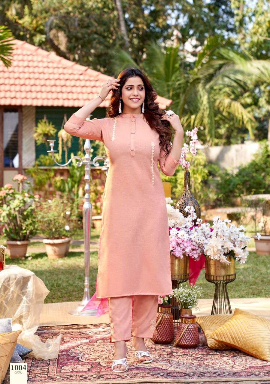 LIHAAZ BY SELESTA 1001 TO 1005 SERIES DESIGNER STYLISH FANCY COLORFUL BEAUTIFUL PARTY WEAR & ETHNIC WEAR COLLECTION COTTON EMBROIDERED KURTIS WITH BOTTOM AT WHOLESALE PRICE