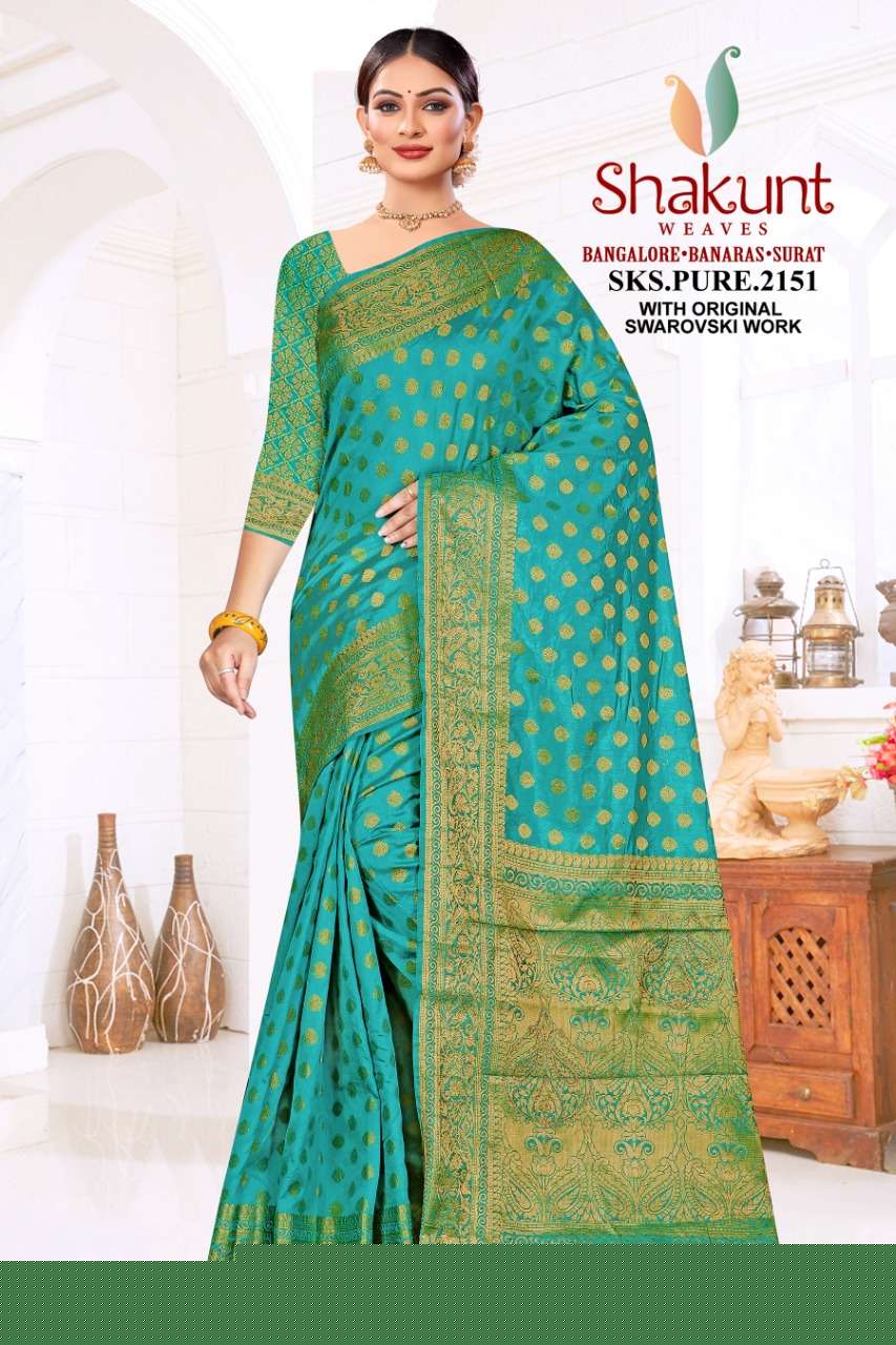 SKS PURE-2151 BY SHAKUNT 2151-A TO 2151-F SERIES INDIAN TRADITIONAL WEAR COLLECTION BEAUTIFUL STYLISH FANCY COLORFUL PARTY WEAR & OCCASIONAL WEAR ART SILK SAREES AT WHOLESALE PRICE
