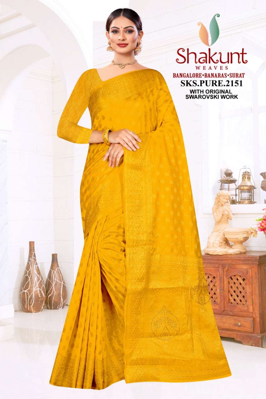 SKS PURE-2151 BY SHAKUNT 2151-A TO 2151-F SERIES INDIAN TRADITIONAL WEAR COLLECTION BEAUTIFUL STYLISH FANCY COLORFUL PARTY WEAR & OCCASIONAL WEAR ART SILK SAREES AT WHOLESALE PRICE