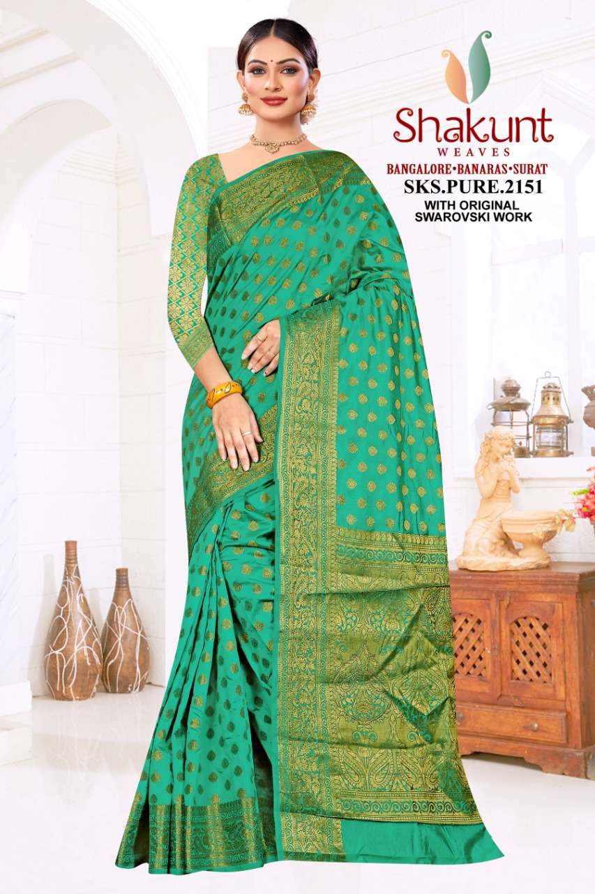 SKS PURE-2151 BY SHAKUNT 2151-A TO 2151-F SERIES INDIAN TRADITIONAL WEAR COLLECTION BEAUTIFUL STYLISH FANCY COLORFUL PARTY WEAR & OCCASIONAL WEAR ART SILK SAREES AT WHOLESALE PRICE