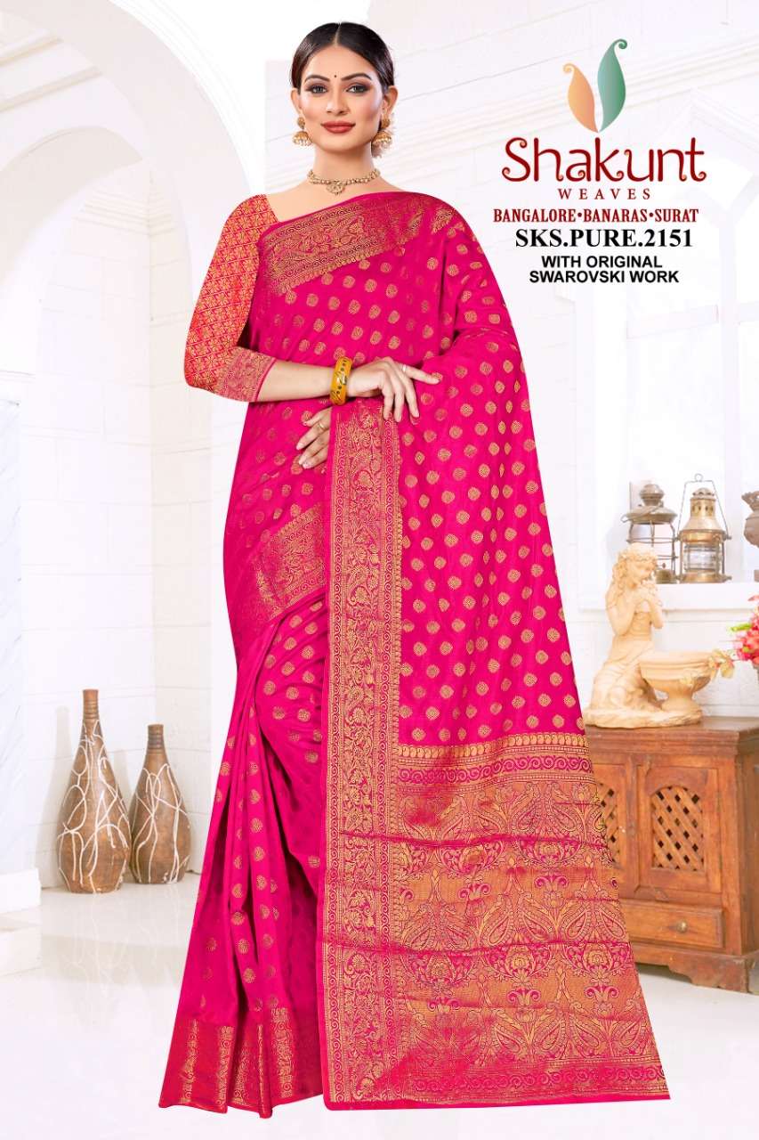 SKS PURE-2151 BY SHAKUNT 2151-A TO 2151-F SERIES INDIAN TRADITIONAL WEAR COLLECTION BEAUTIFUL STYLISH FANCY COLORFUL PARTY WEAR & OCCASIONAL WEAR ART SILK SAREES AT WHOLESALE PRICE