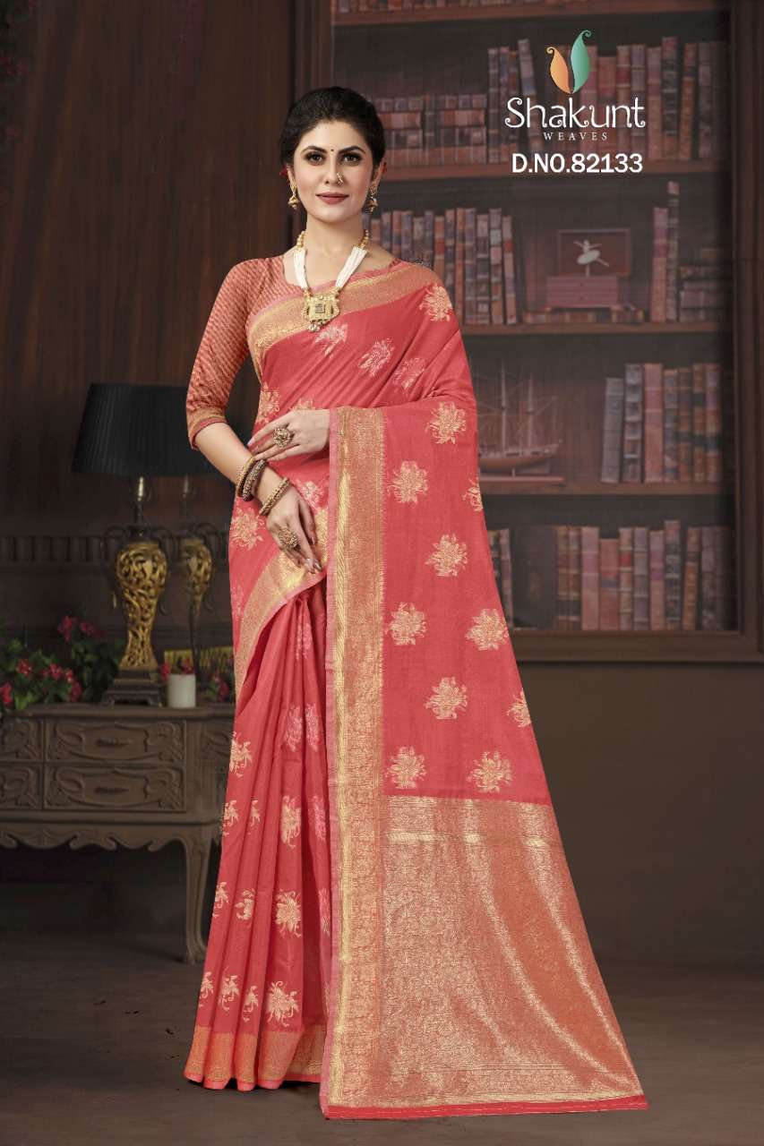DEVASYA VOL-2 BY SHAKUNT 82130 TO 82135 SERIES INDIAN TRADITIONAL WEAR COLLECTION BEAUTIFUL STYLISH FANCY COLORFUL PARTY WEAR & OCCASIONAL WEAR COTTON SAREES AT WHOLESALE PRICE