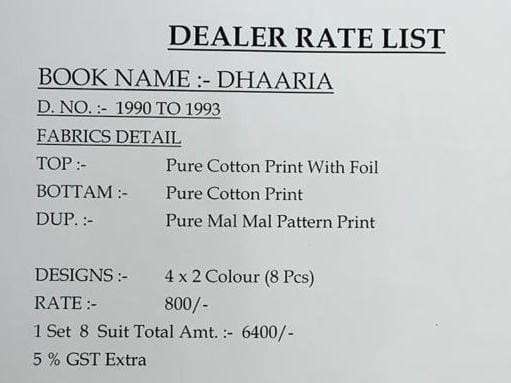 DHAARIA BY RIVAA 1990-A TO 1993-B SERIES BEAUTIFUL SUITS COLORFUL STYLISH FANCY CASUAL WEAR & ETHNIC WEAR PURE COTTON PRINT DRESSES AT WHOLESALE PRICE