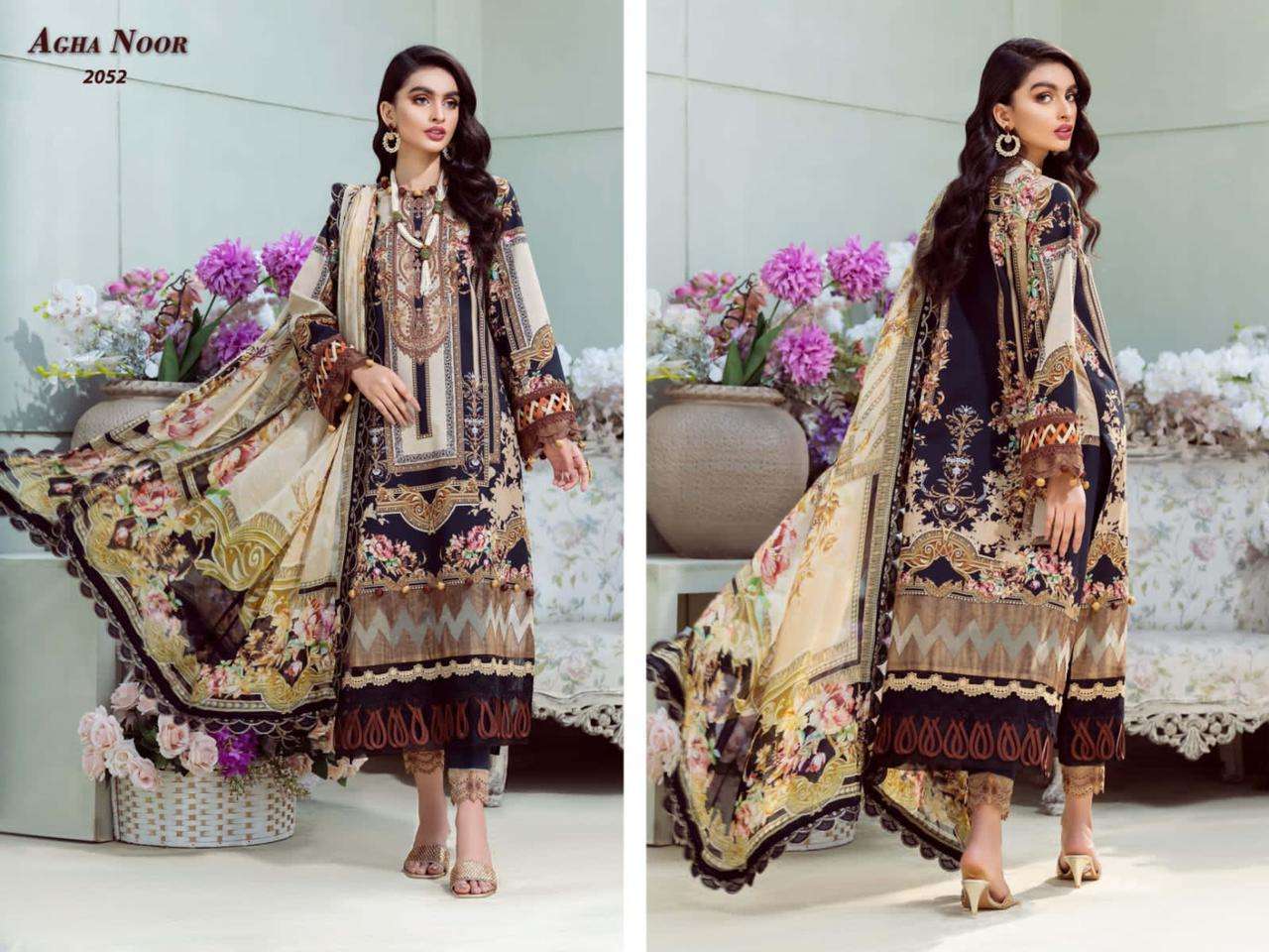 LUXURY LAWN COLLECTION VOL-6 BY AGHA NOOR 2051 TO 2056 SERIES BEAUTIFUL SUITS COLORFUL STYLISH FANCY CASUAL WEAR & ETHNIC WEAR PURE LAWN COTTON PRINT DRESSES AT WHOLESALE PRICE