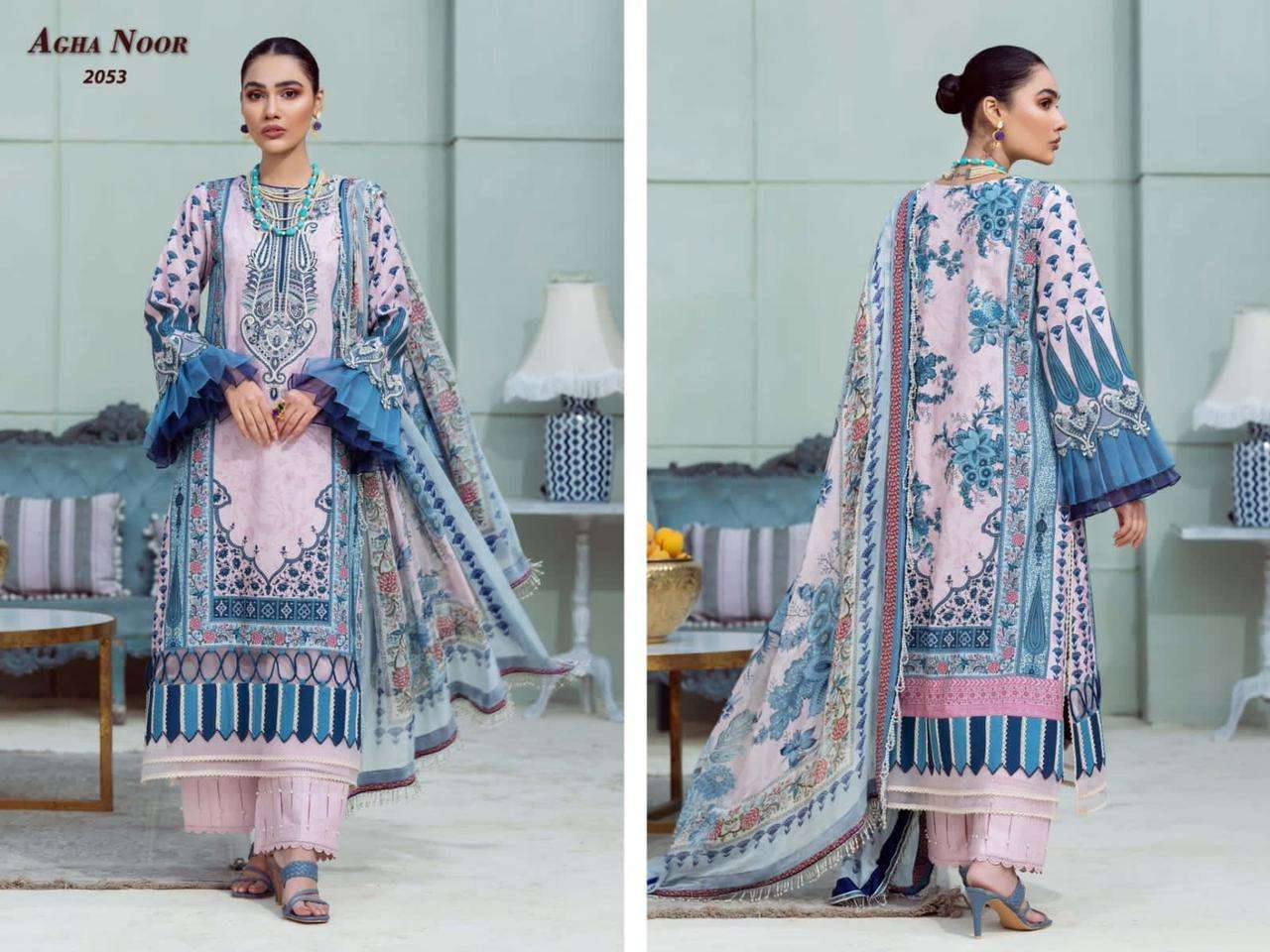 LUXURY LAWN COLLECTION VOL-6 BY AGHA NOOR 2051 TO 2056 SERIES BEAUTIFUL SUITS COLORFUL STYLISH FANCY CASUAL WEAR & ETHNIC WEAR PURE LAWN COTTON PRINT DRESSES AT WHOLESALE PRICE