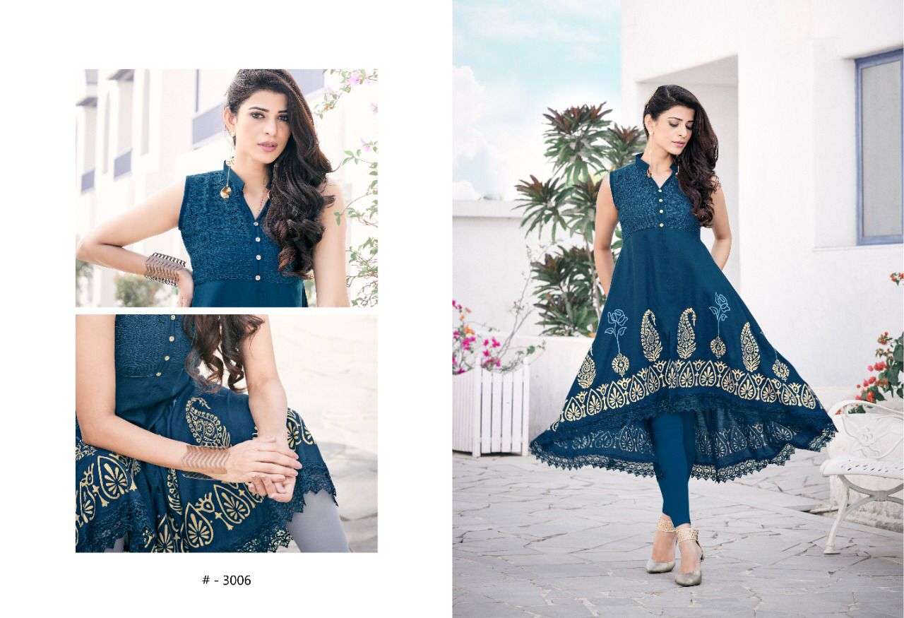 GOLDY VOL-13 BY SWEETY FASHION 3001 TO 3008 SERIES DESIGNER STYLISH FANCY COLORFUL BEAUTIFUL PARTY WEAR & ETHNIC WEAR COLLECTION RAYON KURTIS AT WHOLESALE PRICE