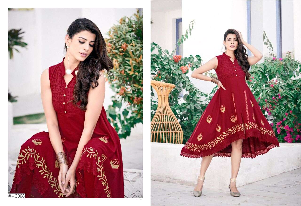 GOLDY VOL-13 BY SWEETY FASHION 3001 TO 3008 SERIES DESIGNER STYLISH FANCY COLORFUL BEAUTIFUL PARTY WEAR & ETHNIC WEAR COLLECTION RAYON KURTIS AT WHOLESALE PRICE