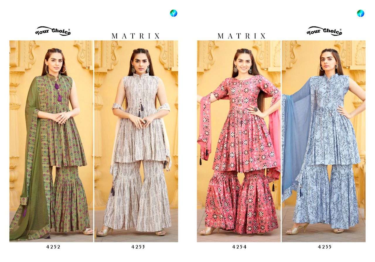 Matrix By Your Choice 4252 To 4255 Series Beautiful Sharara Suits Colorful Stylish Fancy Casual Wear & Ethnic Wear Pure Modal Digital Print Dresses At Wholesale Price