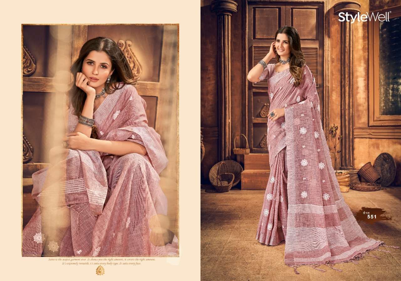 KAIRA BY STYLEWELL 551 TO 558 SERIES INDIAN TRADITIONAL WEAR COLLECTION BEAUTIFUL STYLISH FANCY COLORFUL PARTY WEAR & OCCASIONAL WEAR LINEN SAREES AT WHOLESALE PRICE