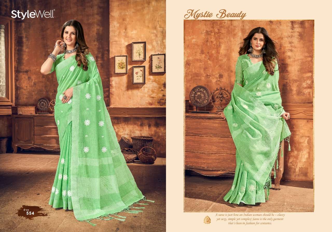 KAIRA BY STYLEWELL 551 TO 558 SERIES INDIAN TRADITIONAL WEAR COLLECTION BEAUTIFUL STYLISH FANCY COLORFUL PARTY WEAR & OCCASIONAL WEAR LINEN SAREES AT WHOLESALE PRICE