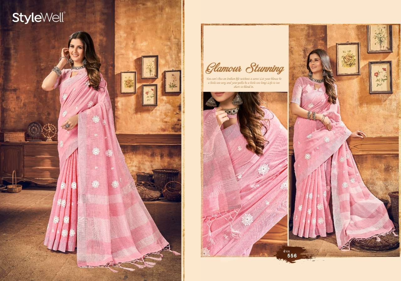 KAIRA BY STYLEWELL 551 TO 558 SERIES INDIAN TRADITIONAL WEAR COLLECTION BEAUTIFUL STYLISH FANCY COLORFUL PARTY WEAR & OCCASIONAL WEAR LINEN SAREES AT WHOLESALE PRICE
