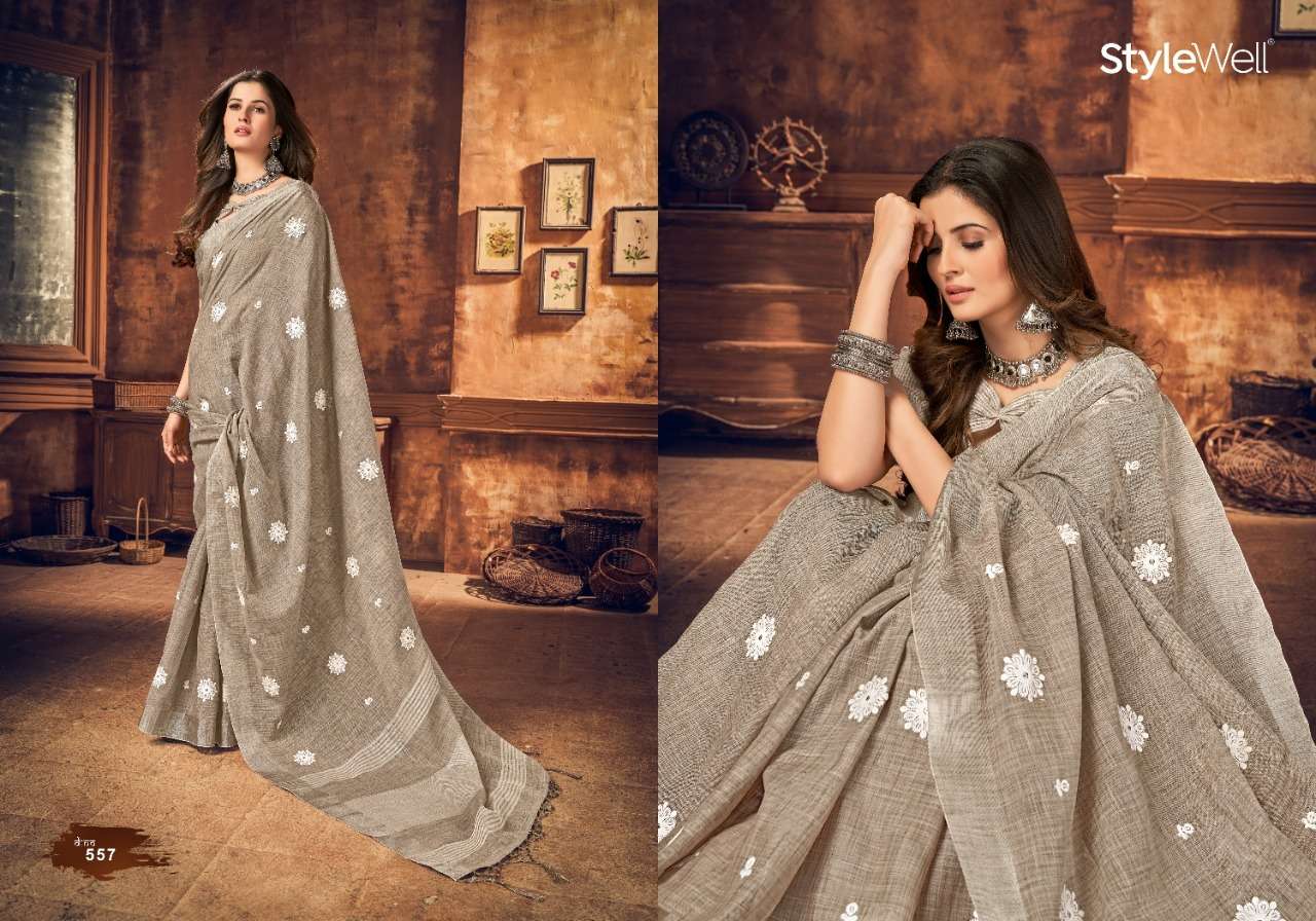 KAIRA BY STYLEWELL 551 TO 558 SERIES INDIAN TRADITIONAL WEAR COLLECTION BEAUTIFUL STYLISH FANCY COLORFUL PARTY WEAR & OCCASIONAL WEAR LINEN SAREES AT WHOLESALE PRICE
