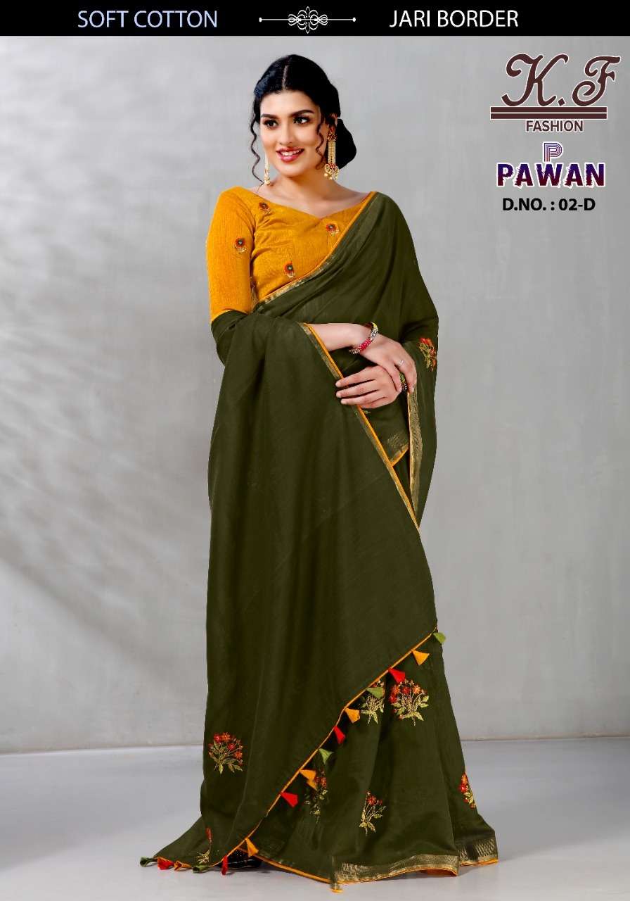PAWAN BY KF FASHION 02-A TO 02-G SERIES INDIAN TRADITIONAL WEAR COLLECTION BEAUTIFUL STYLISH FANCY COLORFUL PARTY WEAR & OCCASIONAL WEAR FANCY SAREES AT WHOLESALE PRICE