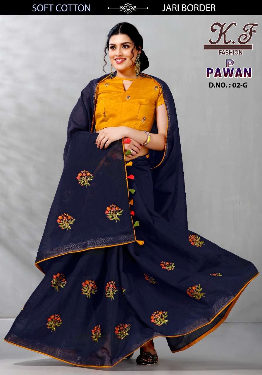 PAWAN BY KF FASHION 02-A TO 02-G SERIES INDIAN TRADITIONAL WEAR COLLECTION BEAUTIFUL STYLISH FANCY COLORFUL PARTY WEAR & OCCASIONAL WEAR FANCY SAREES AT WHOLESALE PRICE