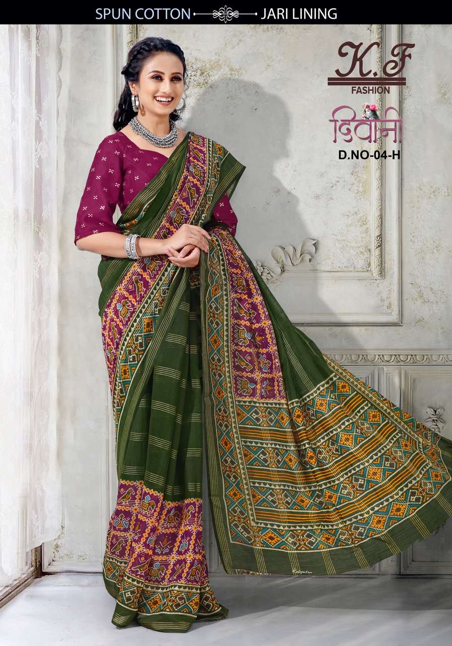 DIWANI BY KF FASHION 04-A TO 04-H SERIES INDIAN TRADITIONAL WEAR COLLECTION BEAUTIFUL STYLISH FANCY COLORFUL PARTY WEAR & OCCASIONAL WEAR PATOLA PRINT SAREES AT WHOLESALE PRICE