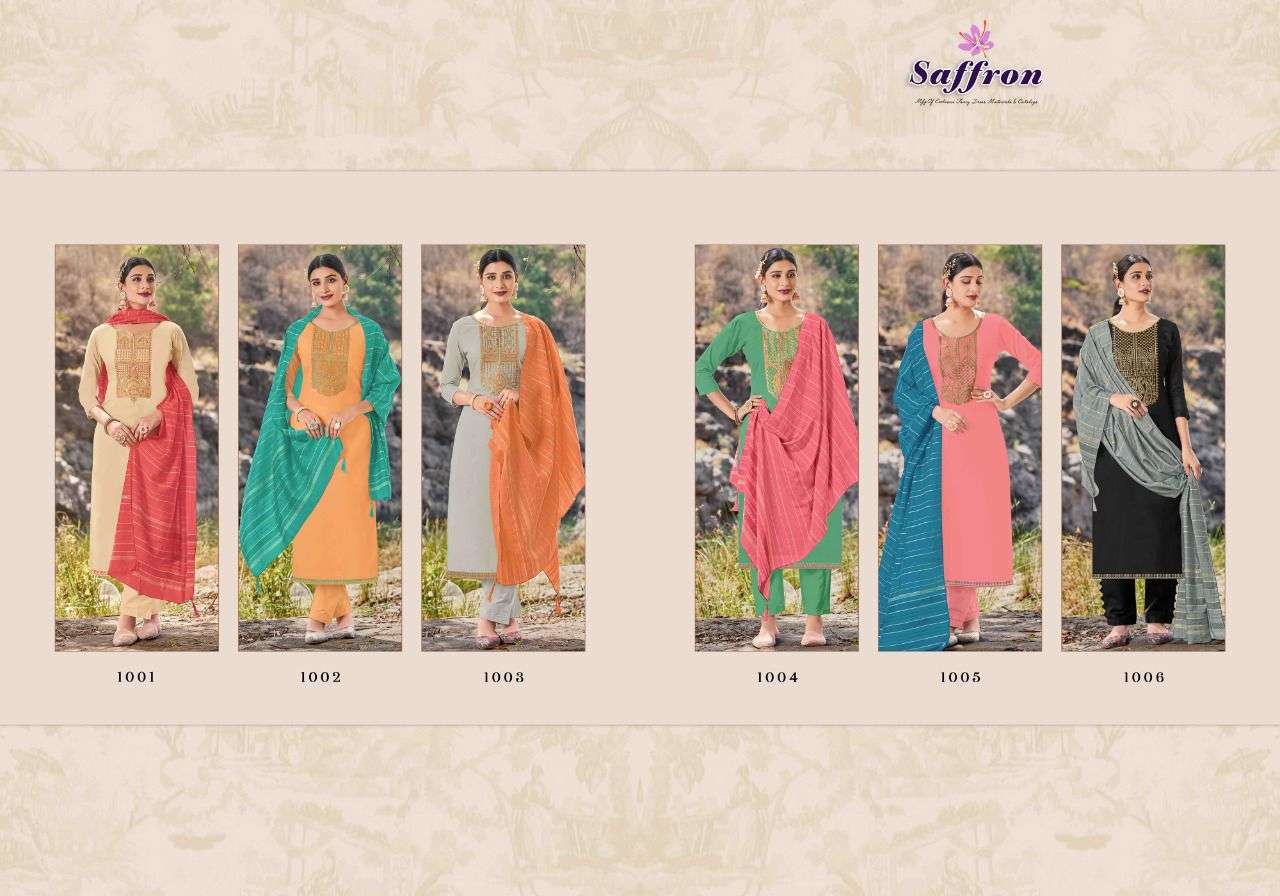 RAZIYA BY SAFFRON 1001 TO 1006 SERIES BEAUTIFUL SUITS COLORFUL STYLISH FANCY CASUAL WEAR & ETHNIC WEAR PURE LAWN COTTON DRESSES AT WHOLESALE PRICE