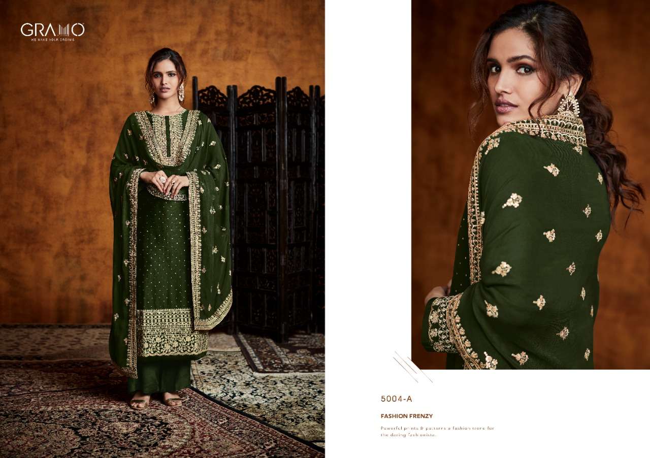 PANKH VOL-1 NX BY GRAMO 5004-A TO 5004-C SERIES BEAUTIFUL SUITS COLORFUL STYLISH FANCY CASUAL WEAR & ETHNIC WEAR HEAVY REAL GEORGETTE DRESSES AT WHOLESALE PRICE