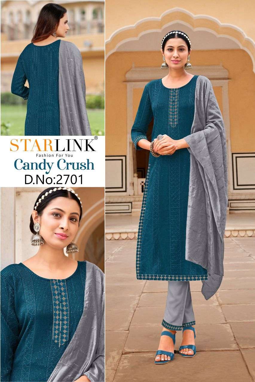 CANDY CRUSH BY STARLINK 2701 TO 2710 SERIES BEAUTIFUL SUITS COLORFUL STYLISH FANCY CASUAL WEAR & ETHNIC WEAR RAYON EMBROIDERED DRESSES AT WHOLESALE PRICE
