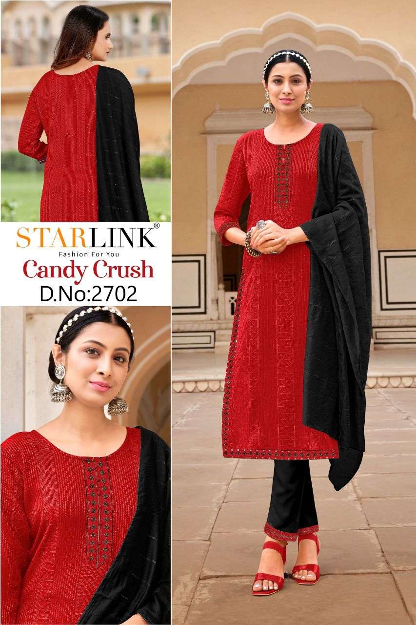 CANDY CRUSH BY STARLINK 2701 TO 2710 SERIES BEAUTIFUL SUITS COLORFUL STYLISH FANCY CASUAL WEAR & ETHNIC WEAR RAYON EMBROIDERED DRESSES AT WHOLESALE PRICE