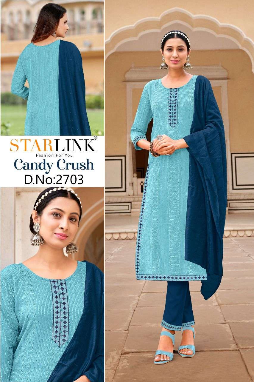 CANDY CRUSH BY STARLINK 2701 TO 2710 SERIES BEAUTIFUL SUITS COLORFUL STYLISH FANCY CASUAL WEAR & ETHNIC WEAR RAYON EMBROIDERED DRESSES AT WHOLESALE PRICE