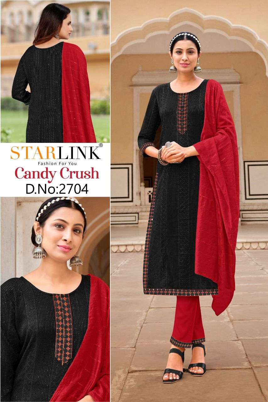CANDY CRUSH BY STARLINK 2701 TO 2710 SERIES BEAUTIFUL SUITS COLORFUL STYLISH FANCY CASUAL WEAR & ETHNIC WEAR RAYON EMBROIDERED DRESSES AT WHOLESALE PRICE