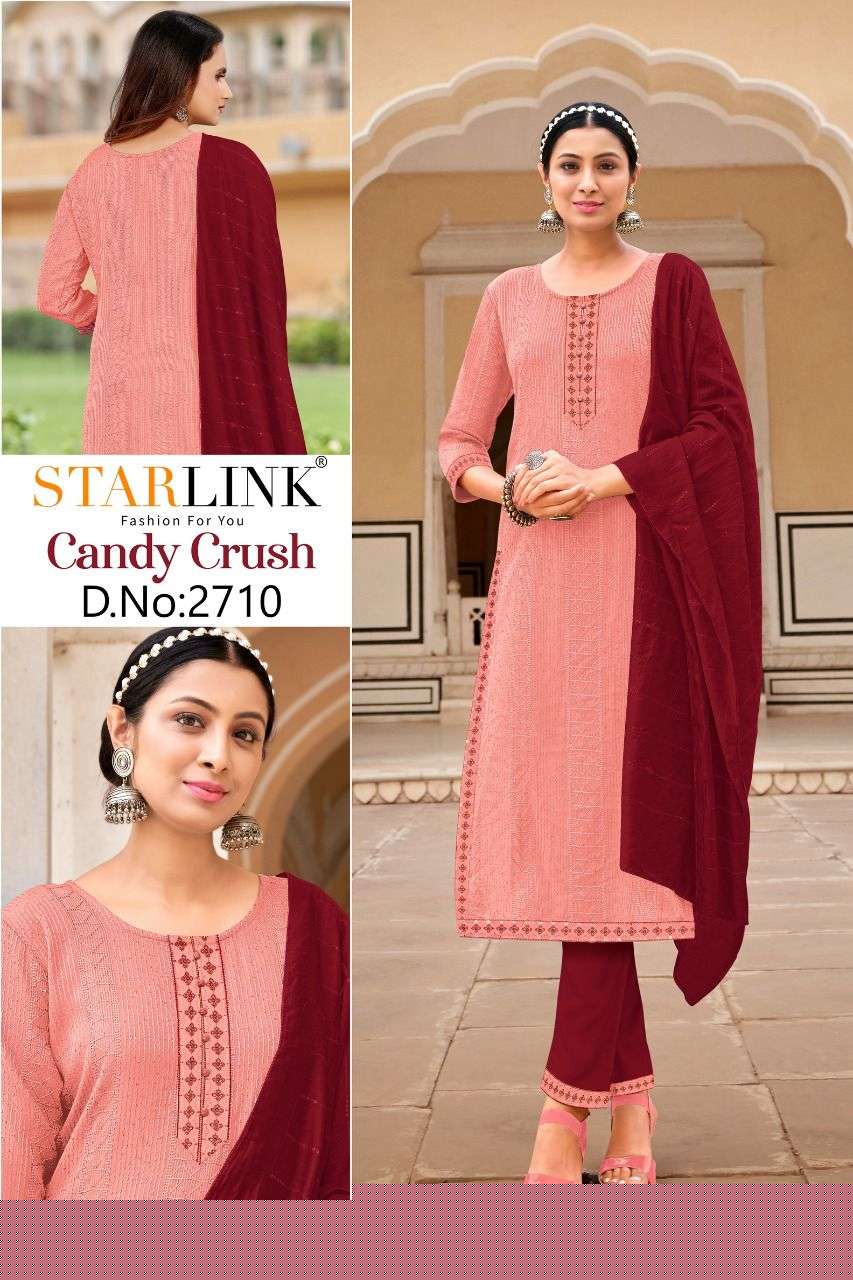 CANDY CRUSH BY STARLINK 2701 TO 2710 SERIES BEAUTIFUL SUITS COLORFUL STYLISH FANCY CASUAL WEAR & ETHNIC WEAR RAYON EMBROIDERED DRESSES AT WHOLESALE PRICE
