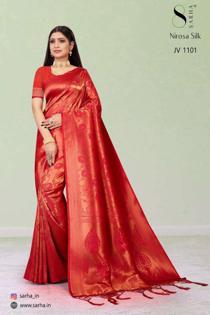 NIROSA SILK BY SARHA 1101 TO 1106 SERIES INDIAN TRADITIONAL WEAR COLLECTION BEAUTIFUL STYLISH FANCY COLORFUL PARTY WEAR & OCCASIONAL WEAR SILK SAREES AT WHOLESALE PRICE
