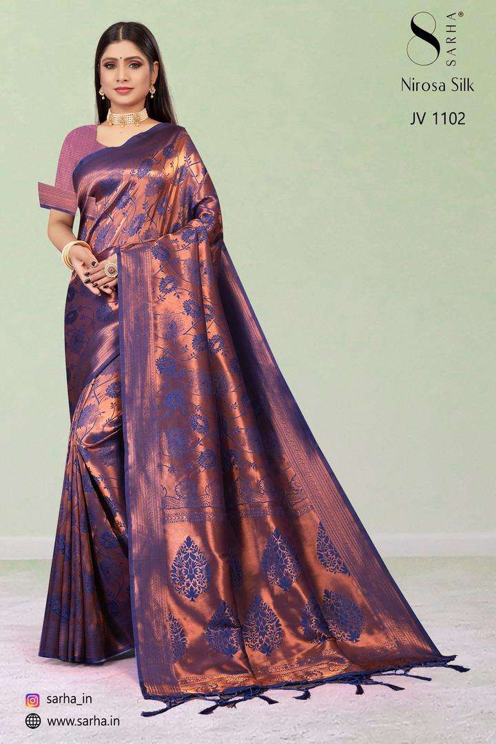 NIROSA SILK BY SARHA 1101 TO 1106 SERIES INDIAN TRADITIONAL WEAR COLLECTION BEAUTIFUL STYLISH FANCY COLORFUL PARTY WEAR & OCCASIONAL WEAR SILK SAREES AT WHOLESALE PRICE