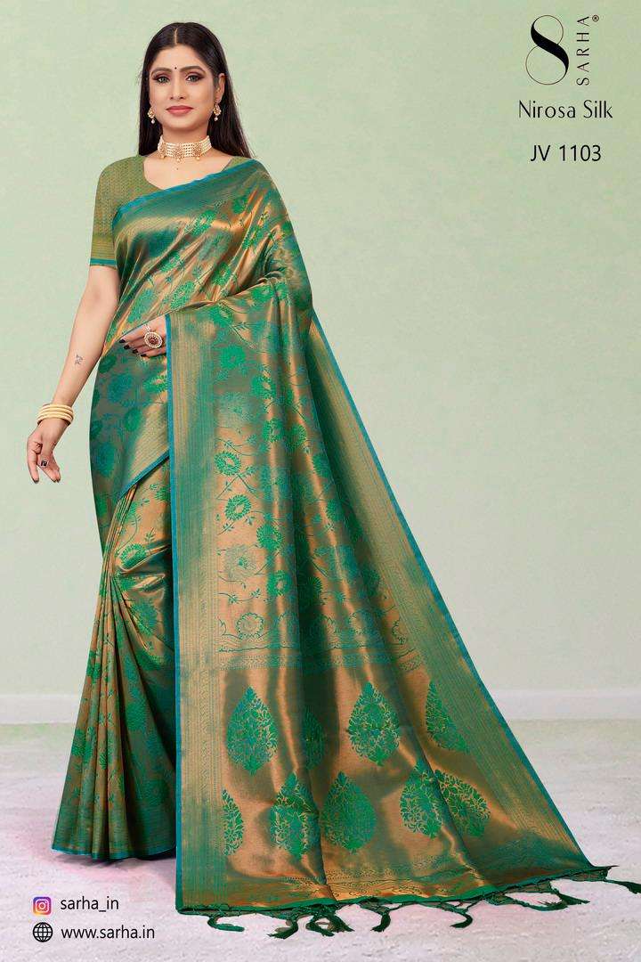 NIROSA SILK BY SARHA 1101 TO 1106 SERIES INDIAN TRADITIONAL WEAR COLLECTION BEAUTIFUL STYLISH FANCY COLORFUL PARTY WEAR & OCCASIONAL WEAR SILK SAREES AT WHOLESALE PRICE