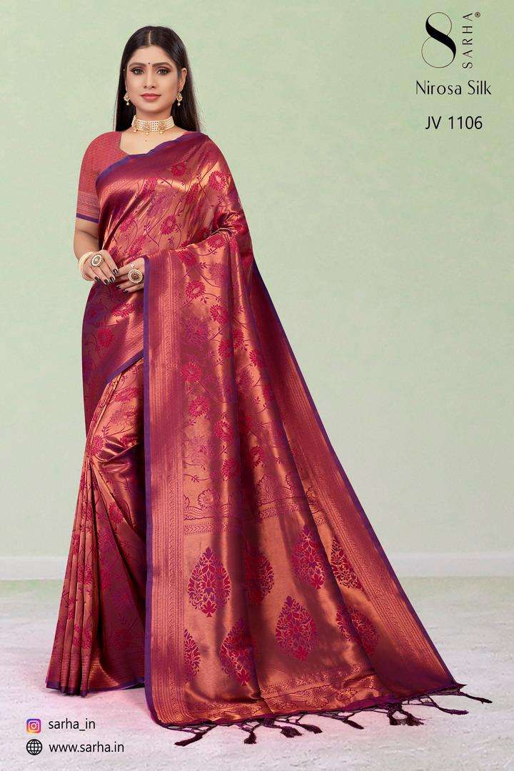 NIROSA SILK BY SARHA 1101 TO 1106 SERIES INDIAN TRADITIONAL WEAR COLLECTION BEAUTIFUL STYLISH FANCY COLORFUL PARTY WEAR & OCCASIONAL WEAR SILK SAREES AT WHOLESALE PRICE