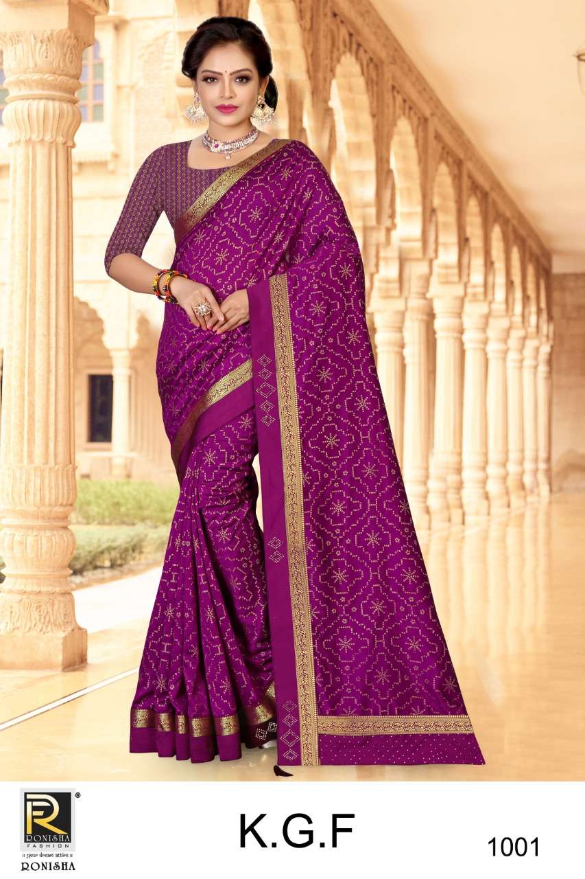 KGF BY RONISHA FASHION 1001 TO 1008 SERIES INDIAN TRADITIONAL WEAR COLLECTION BEAUTIFUL STYLISH FANCY COLORFUL PARTY WEAR & OCCASIONAL WEAR VICHITRA SAREES AT WHOLESALE PRICE
