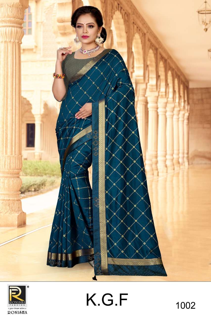 KGF BY RONISHA FASHION 1001 TO 1008 SERIES INDIAN TRADITIONAL WEAR COLLECTION BEAUTIFUL STYLISH FANCY COLORFUL PARTY WEAR & OCCASIONAL WEAR VICHITRA SAREES AT WHOLESALE PRICE