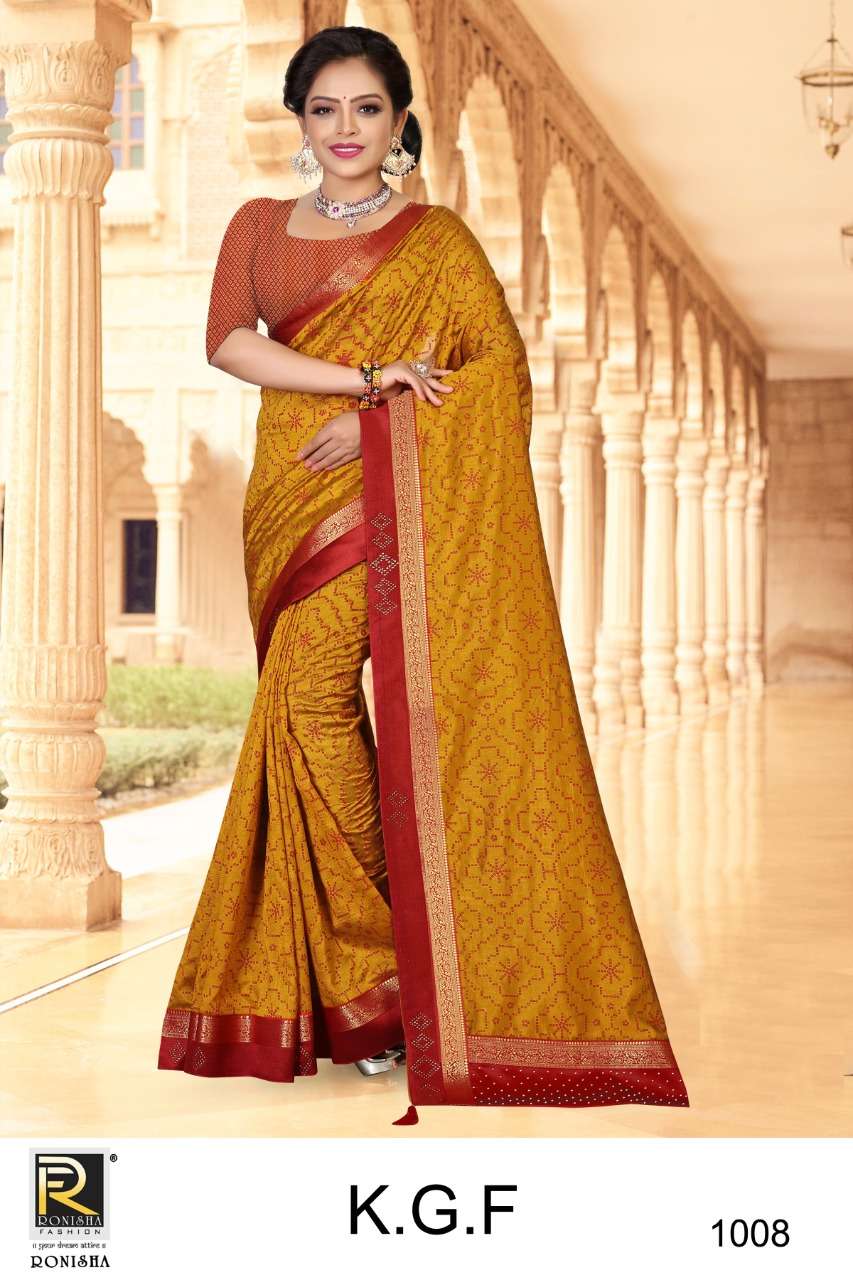 KGF BY RONISHA FASHION 1001 TO 1008 SERIES INDIAN TRADITIONAL WEAR COLLECTION BEAUTIFUL STYLISH FANCY COLORFUL PARTY WEAR & OCCASIONAL WEAR VICHITRA SAREES AT WHOLESALE PRICE