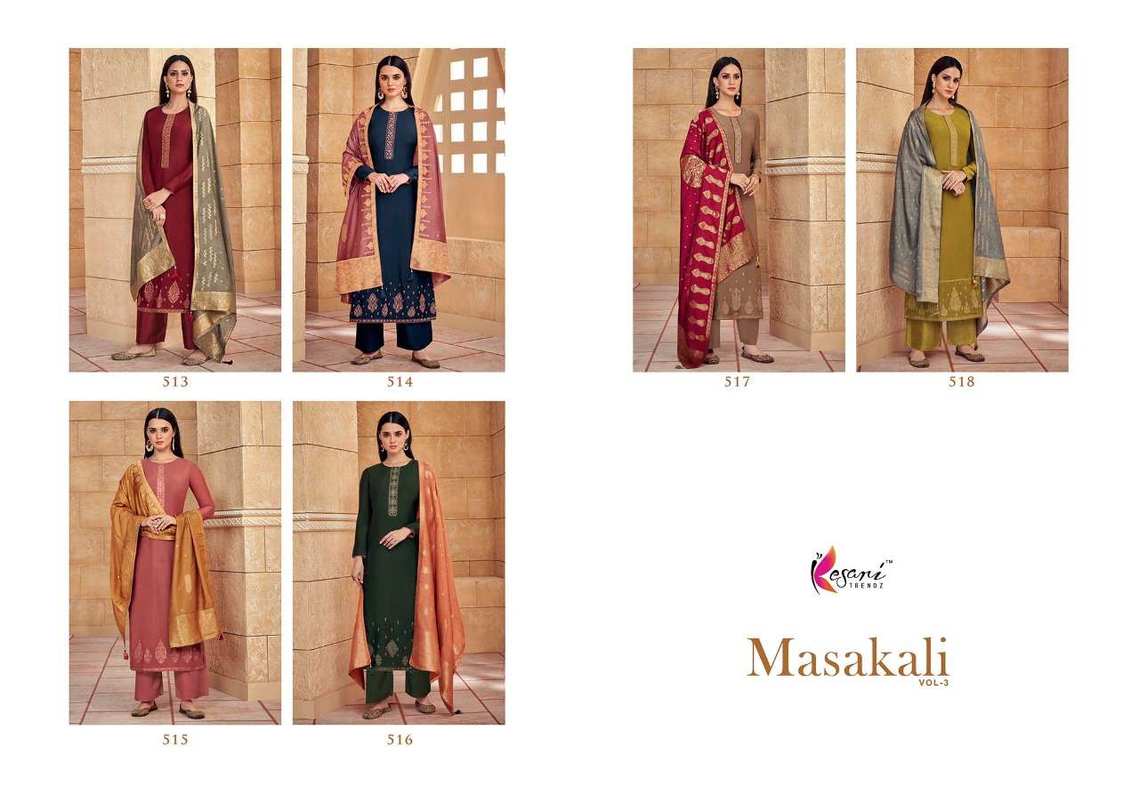 Masakali Vol-3 By Kesari Trendz 513 To 518 Series Beautiful Suits Colorful Stylish Fancy Casual Wear & Ethnic Wear Pure Viscose Muslin Embroidered Dresses At Wholesale Price