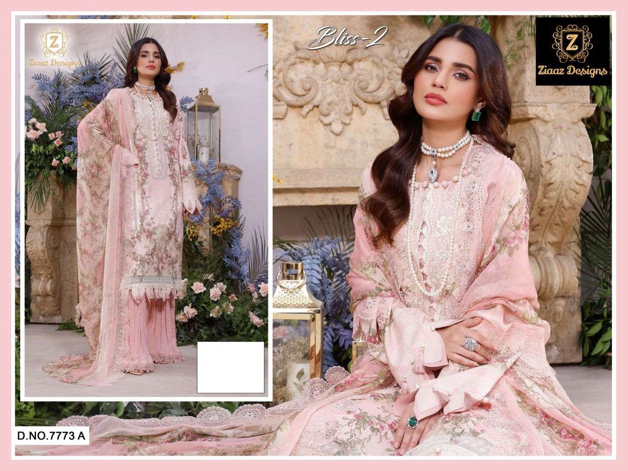 BLISS VOL-2 BY ZIAAZ DESIGNS 7773-A TO 773-D SERIES BEAUTIFUL PAKISTANI SUITS COLORFUL STYLISH FANCY CASUAL WEAR & ETHNIC WEAR MUSLIN COTTON PRINT DRESSES AT WHOLESALE PRICE