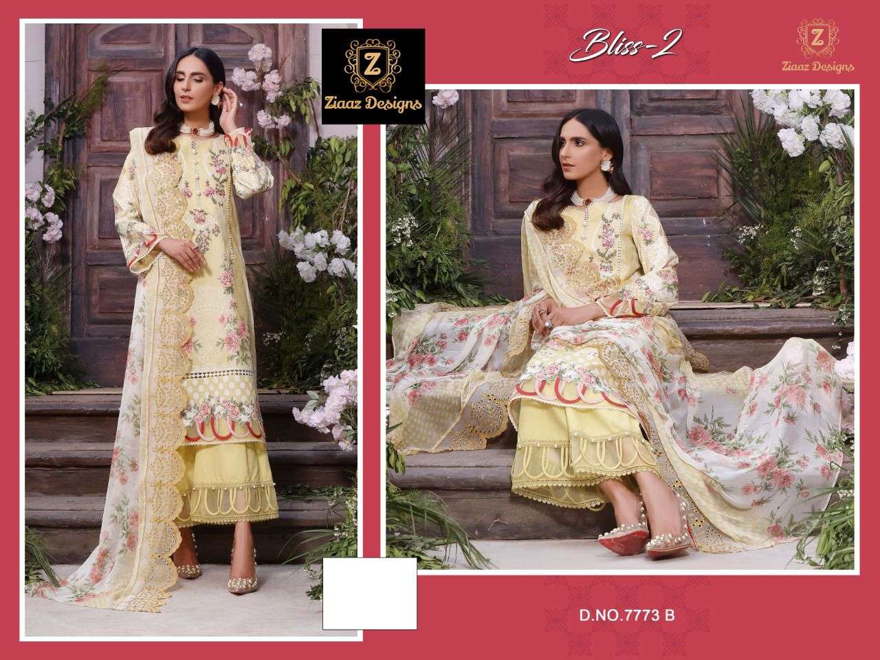 BLISS VOL-2 BY ZIAAZ DESIGNS 7773-A TO 773-D SERIES BEAUTIFUL PAKISTANI SUITS COLORFUL STYLISH FANCY CASUAL WEAR & ETHNIC WEAR MUSLIN COTTON PRINT DRESSES AT WHOLESALE PRICE