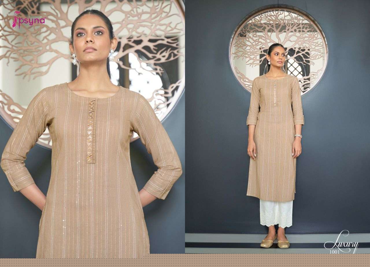 LUXURY BY PSYNA 1001 TO 1008 SERIES DESIGNER STYLISH FANCY COLORFUL BEAUTIFUL PARTY WEAR & ETHNIC WEAR COLLECTION COTTON KURTIS AT WHOLESALE PRICE