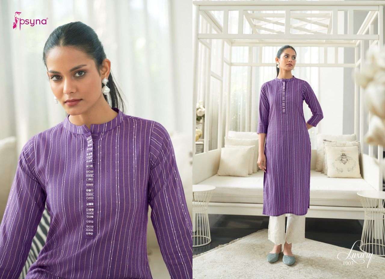 LUXURY BY PSYNA 1001 TO 1008 SERIES DESIGNER STYLISH FANCY COLORFUL BEAUTIFUL PARTY WEAR & ETHNIC WEAR COLLECTION COTTON KURTIS AT WHOLESALE PRICE